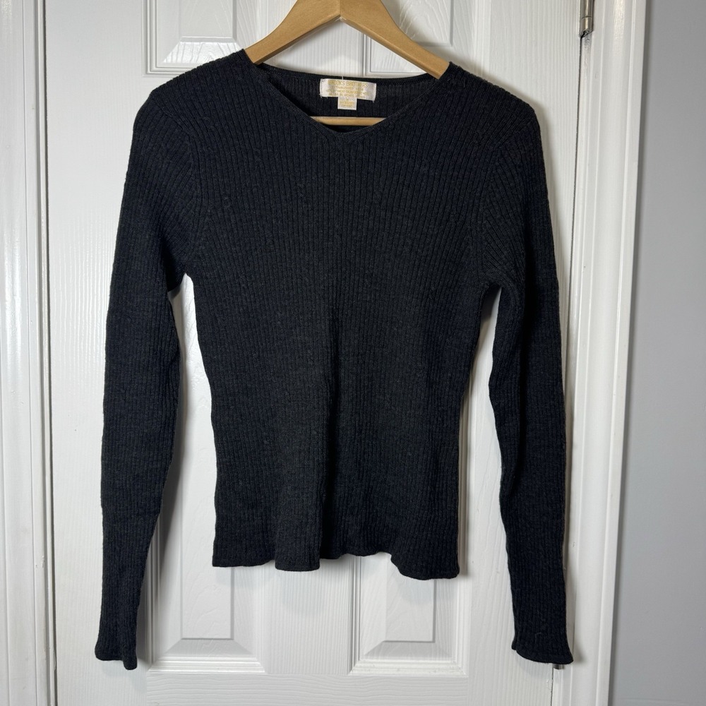 Vintage Brooks Brothers Cable Knit 100% Merino Women's Sweater Medium Grey